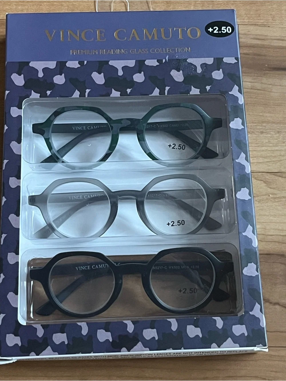 Vince Camuto Premium Reading Glasses 3-Pack +2.50 Round Frames NWT